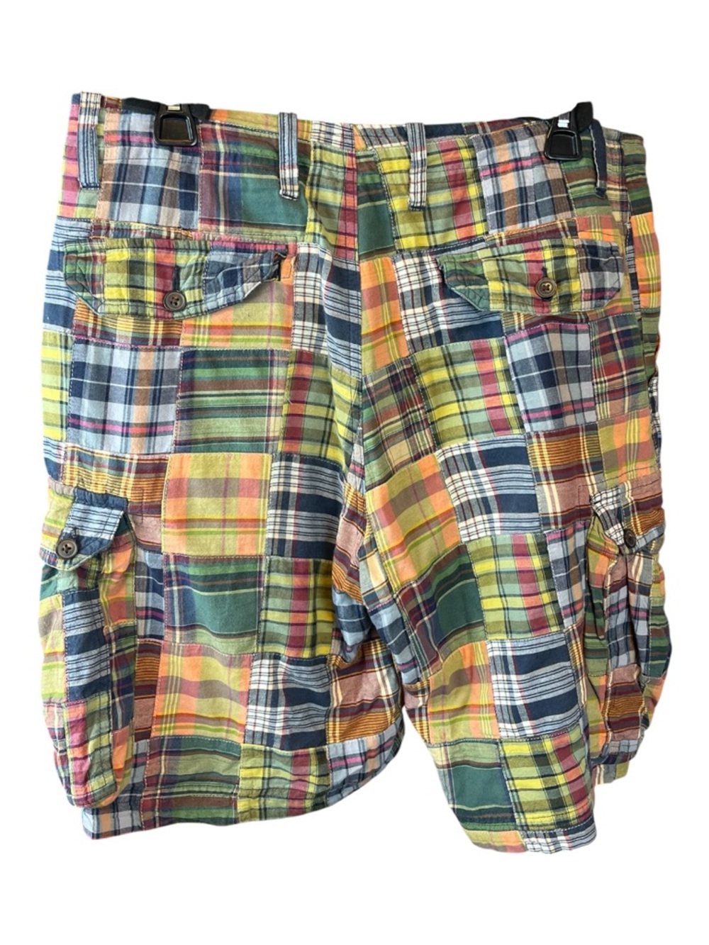 J CREW Mens 32 Multicolor Vintage Madras Plaid Patchwork Flat Front 10" Shorts - Picture 2 of 6